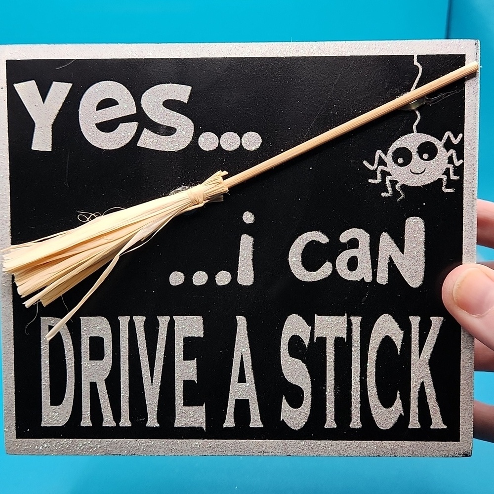 Black and White Halloween Sign with Broomstick